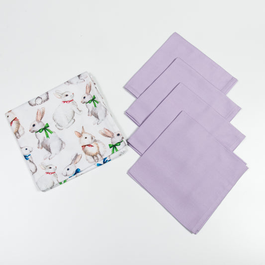 Easter Table Set - Runner 140×50 cm and 4 Lavender Napkins 45×45 cm