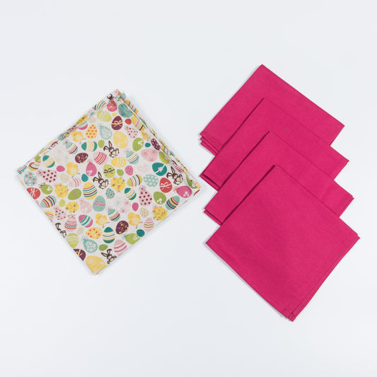 Easter Table Set - Runner 140×50 cm and 4 Pink Napkins 45×45 cm