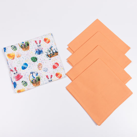 Easter Table Set - Runner 140×50 cm and 4 Orange Napkins 45×45 cm